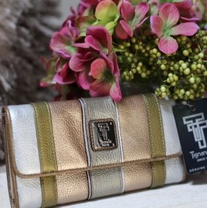 NEW Tignanello Metallic Leather Trifold Wallet